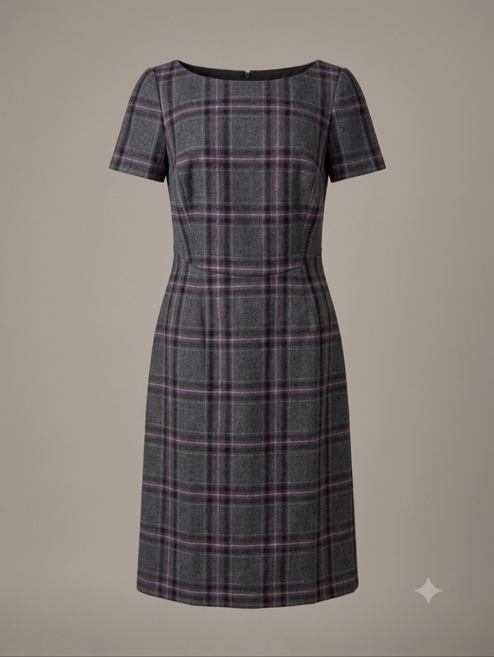 Brooks Brothers Gray Plaid Mini Dress with Purple Trim